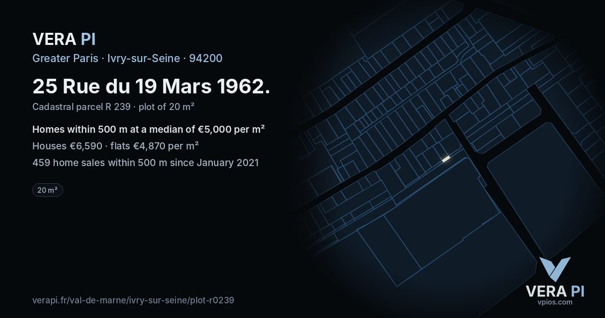 25 Rue du 19 Mars 1962, Ivry-sur-Seine at night – the plot lit, the parcels around coloured by the prices near them