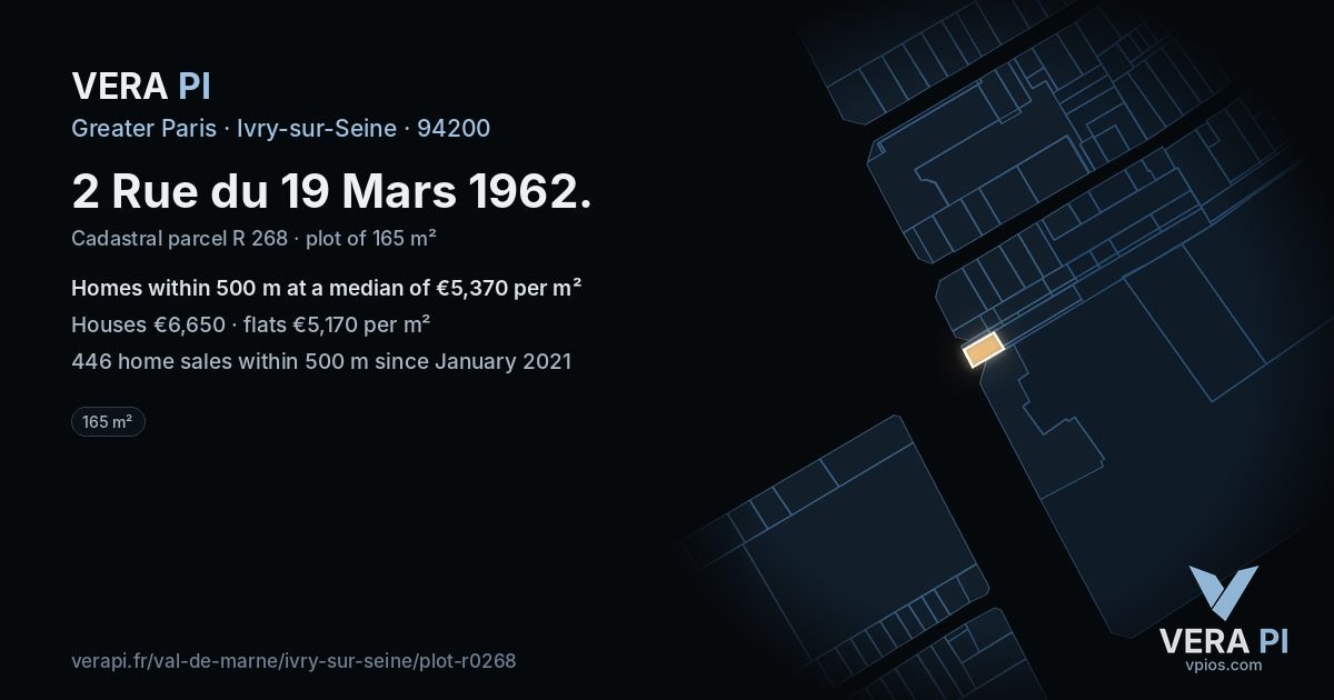 2 Rue du 19 Mars 1962, Ivry-sur-Seine at night – the plot lit, the parcels around coloured by the prices near them