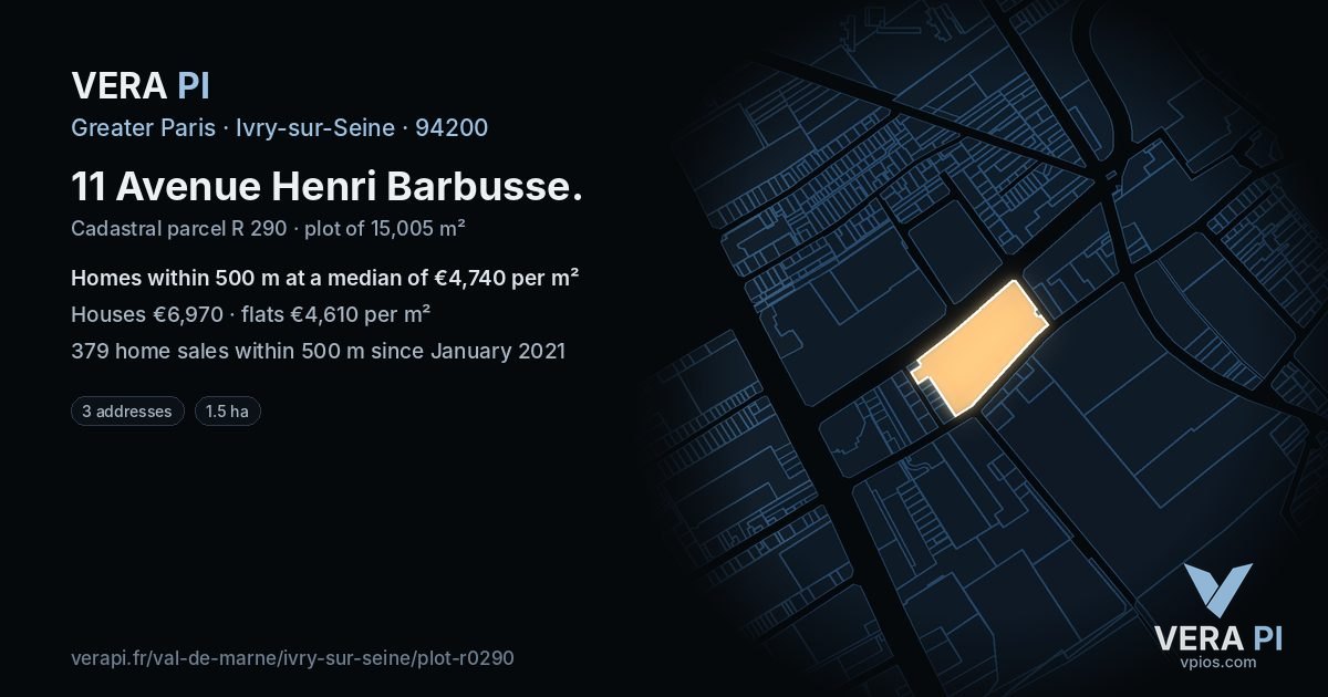 11 Avenue Henri Barbusse, Ivry-sur-Seine at night – the plot lit, the parcels around coloured by the prices near them