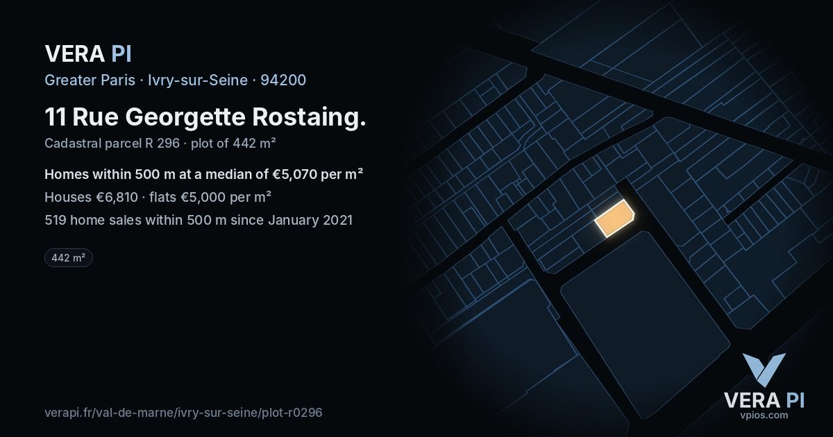 11 Rue Georgette Rostaing, Ivry-sur-Seine at night – the plot lit, the parcels around coloured by the prices near them