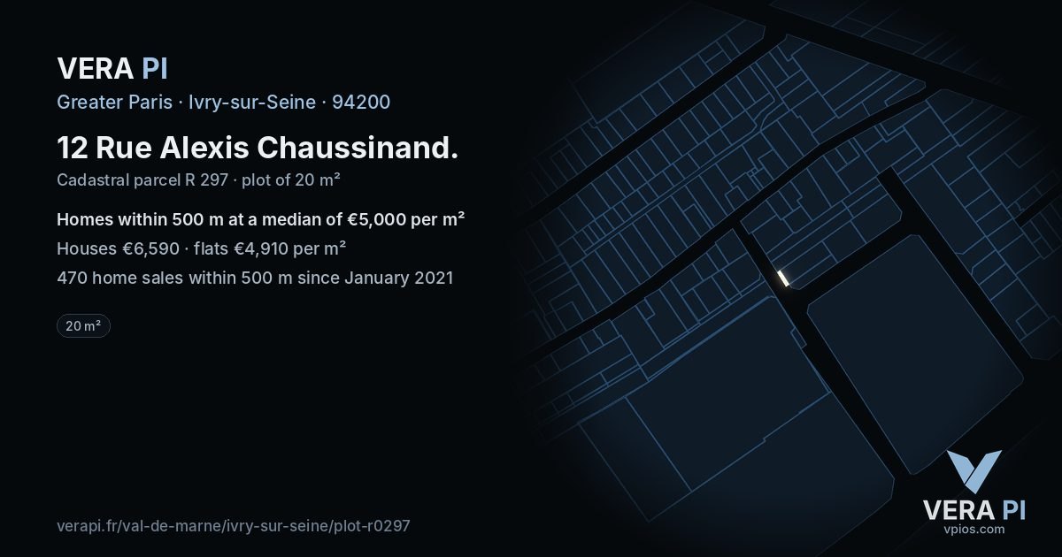 12 Rue Alexis Chaussinand, Ivry-sur-Seine at night – the plot lit, the parcels around coloured by the prices near them