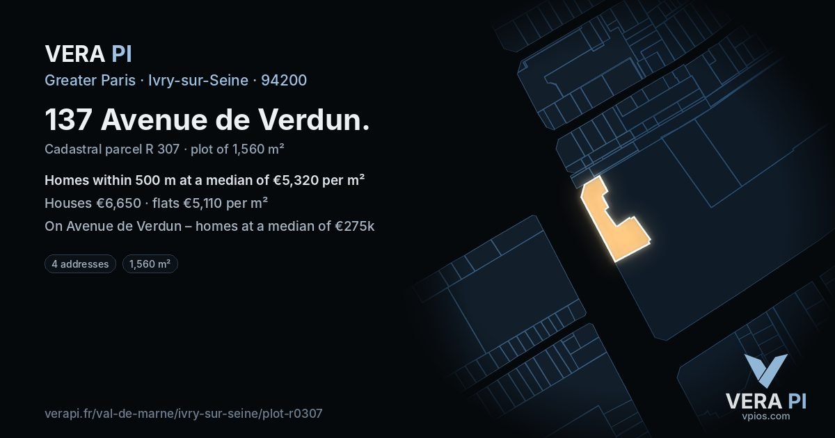 137 Avenue de Verdun, Ivry-sur-Seine at night – the plot lit, the parcels around coloured by the prices near them