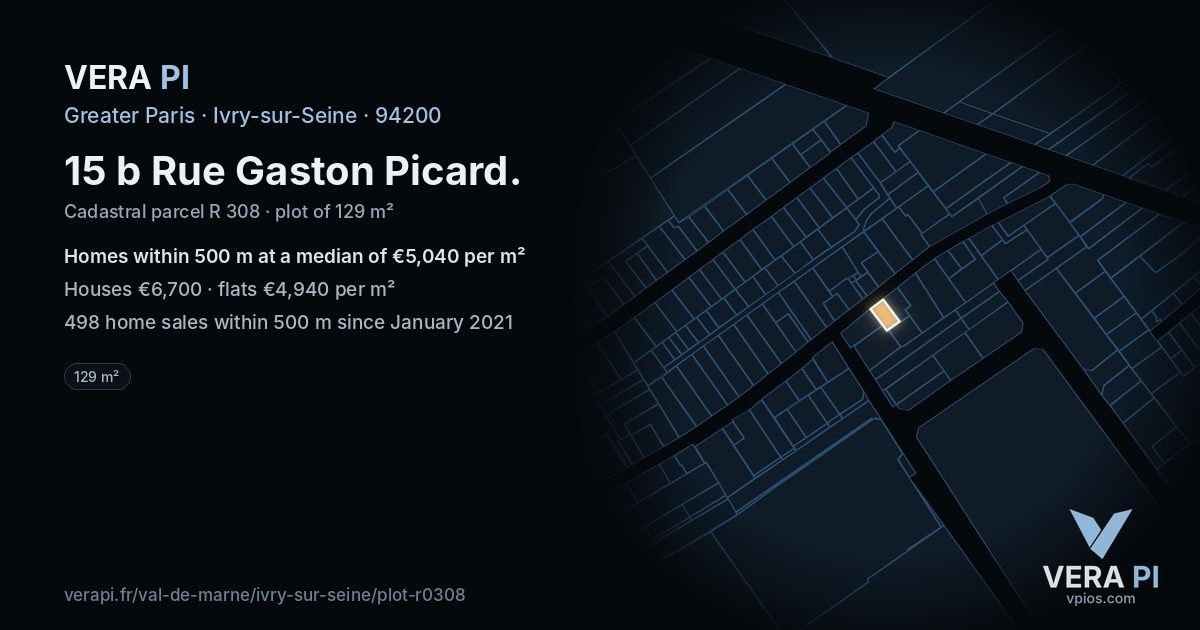 15 b Rue Gaston Picard, Ivry-sur-Seine at night – the plot lit, the parcels around coloured by the prices near them