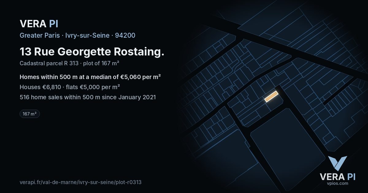 13 Rue Georgette Rostaing, Ivry-sur-Seine at night – the plot lit, the parcels around coloured by the prices near them