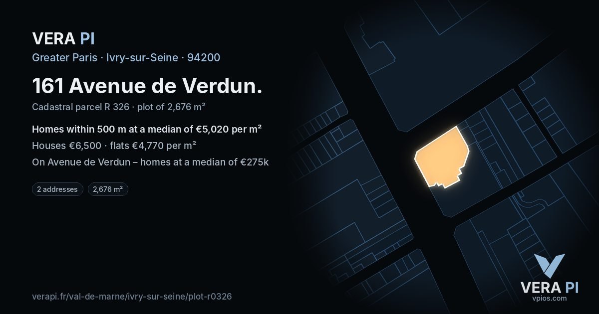 161 Avenue de Verdun, Ivry-sur-Seine at night – the plot lit, the parcels around coloured by the prices near them