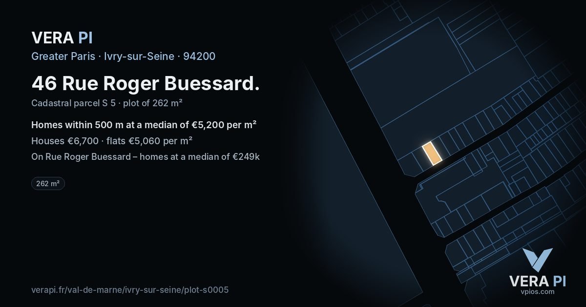 46 Rue Roger Buessard, Ivry-sur-Seine at night – the plot lit, the parcels around coloured by the prices near them