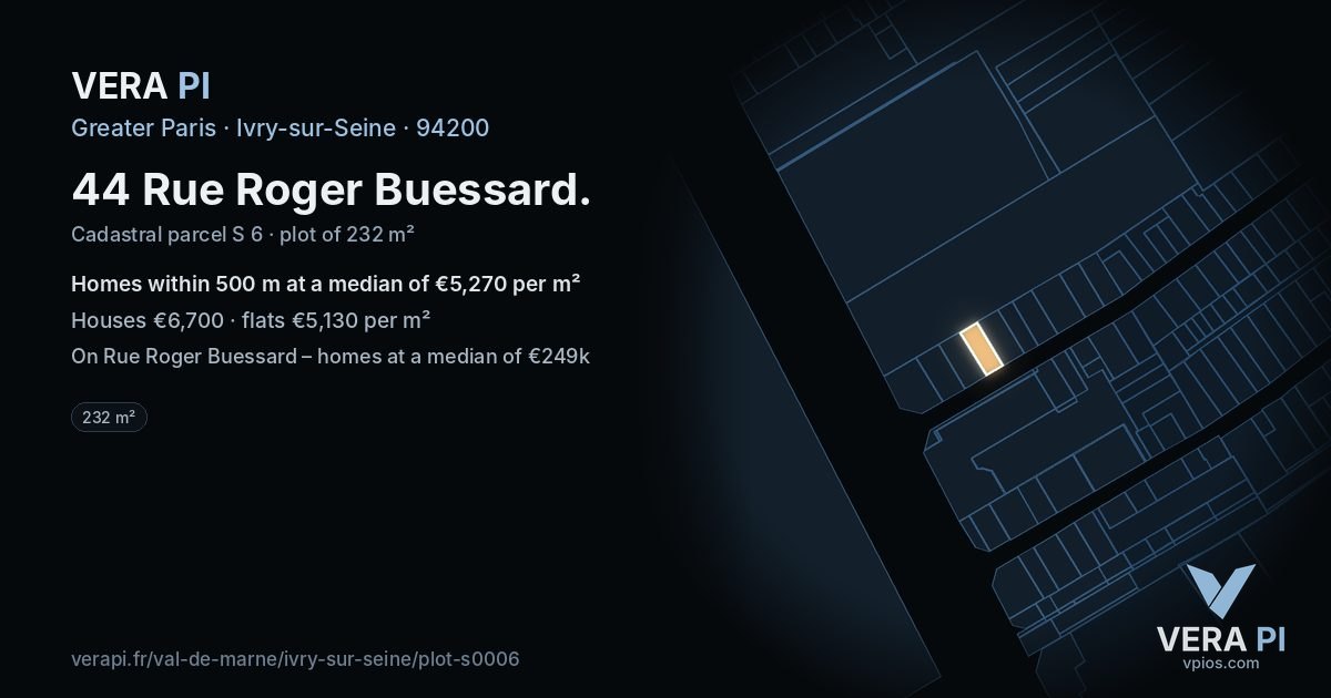 44 Rue Roger Buessard, Ivry-sur-Seine at night – the plot lit, the parcels around coloured by the prices near them