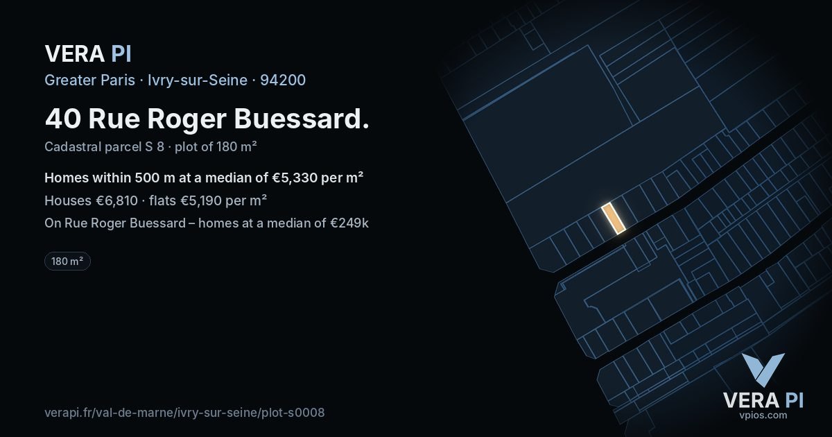 40 Rue Roger Buessard, Ivry-sur-Seine at night – the plot lit, the parcels around coloured by the prices near them