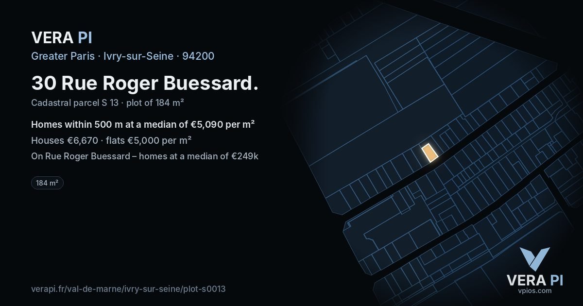 30 Rue Roger Buessard, Ivry-sur-Seine at night – the plot lit, the parcels around coloured by the prices near them