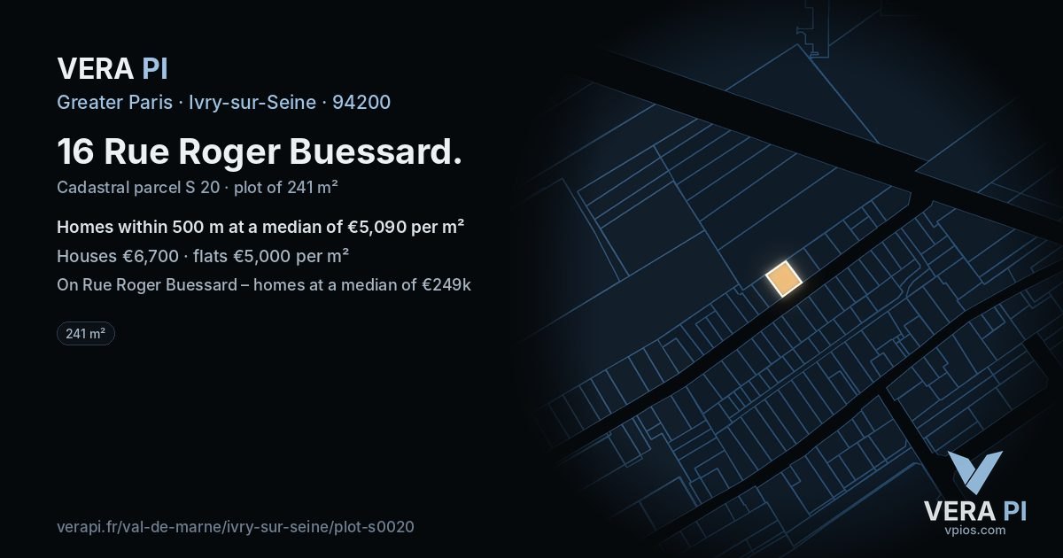 16 Rue Roger Buessard, Ivry-sur-Seine at night – the plot lit, the parcels around coloured by the prices near them