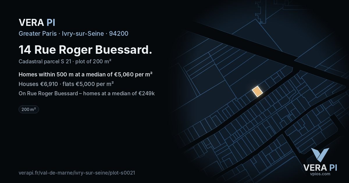 14 Rue Roger Buessard, Ivry-sur-Seine at night – the plot lit, the parcels around coloured by the prices near them