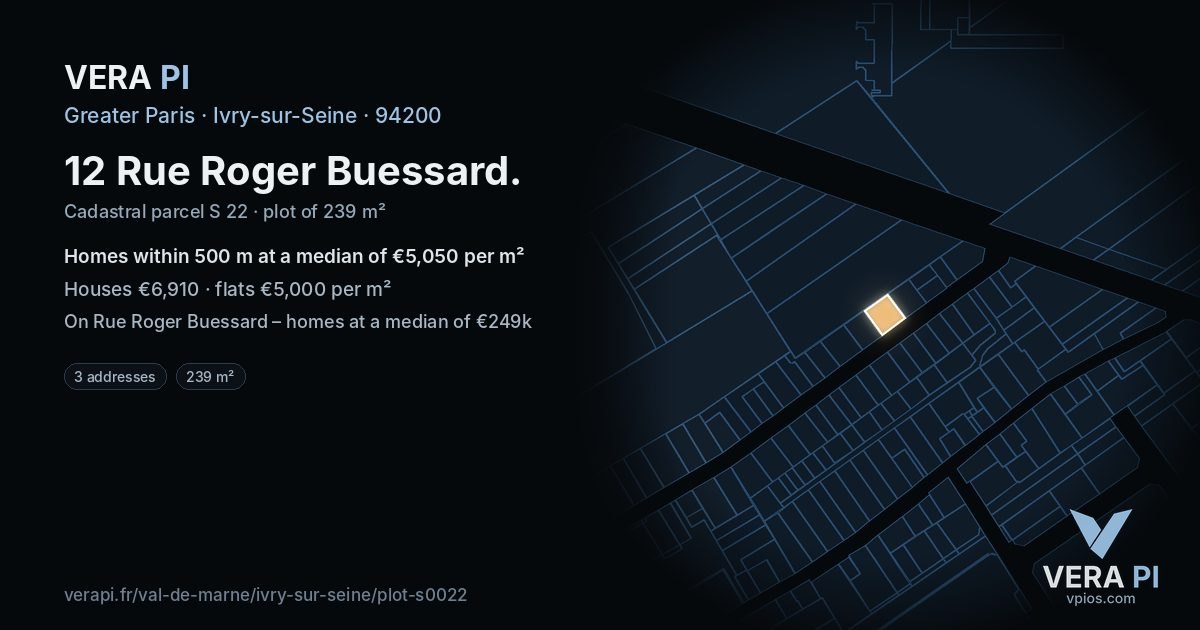 12 Rue Roger Buessard, Ivry-sur-Seine at night – the plot lit, the parcels around coloured by the prices near them
