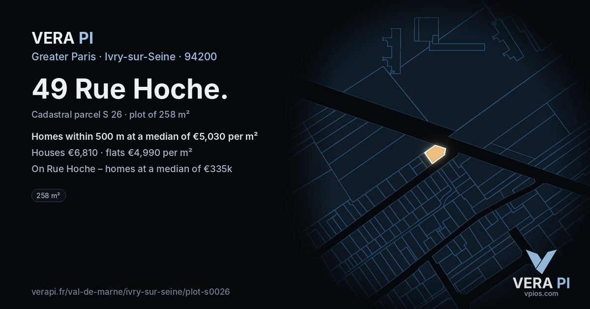 49 Rue Hoche, Ivry-sur-Seine at night – the plot lit, the parcels around coloured by the prices near them