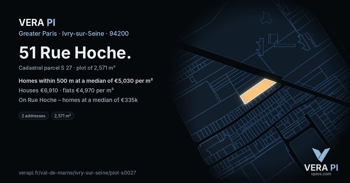 51 Rue Hoche, Ivry-sur-Seine at night – the plot lit, the parcels around coloured by the prices near them