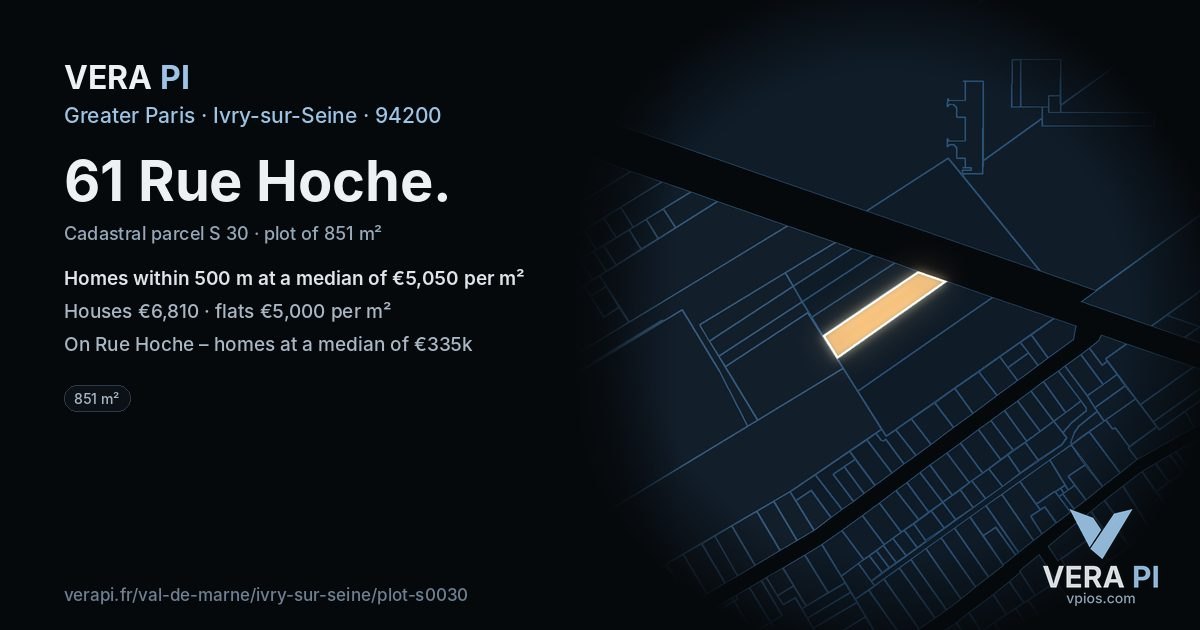 61 Rue Hoche, Ivry-sur-Seine at night – the plot lit, the parcels around coloured by the prices near them