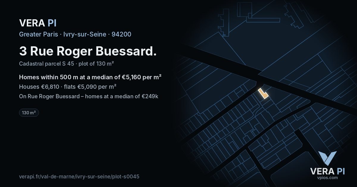 3 Rue Roger Buessard, Ivry-sur-Seine at night – the plot lit, the parcels around coloured by the prices near them