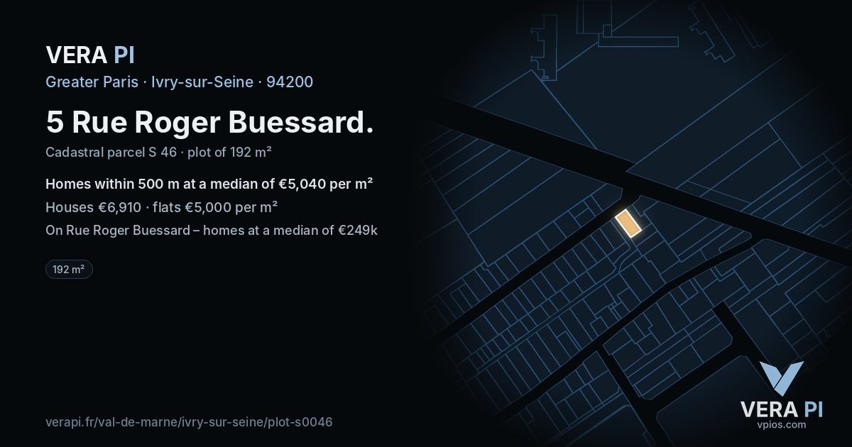 5 Rue Roger Buessard, Ivry-sur-Seine at night – the plot lit, the parcels around coloured by the prices near them