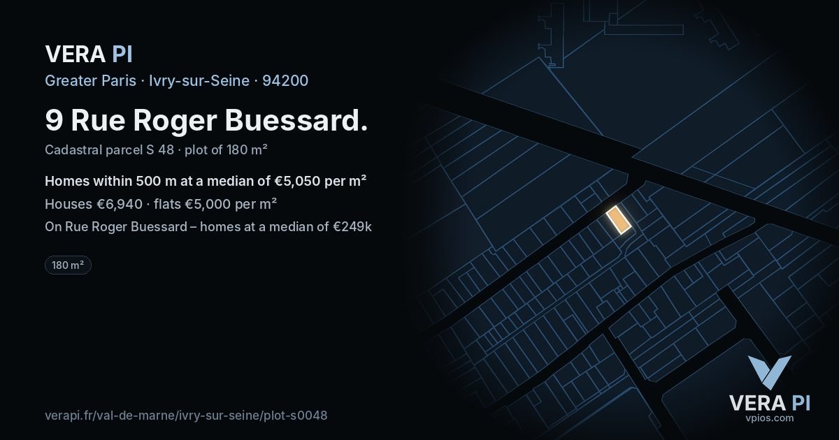 9 Rue Roger Buessard, Ivry-sur-Seine at night – the plot lit, the parcels around coloured by the prices near them
