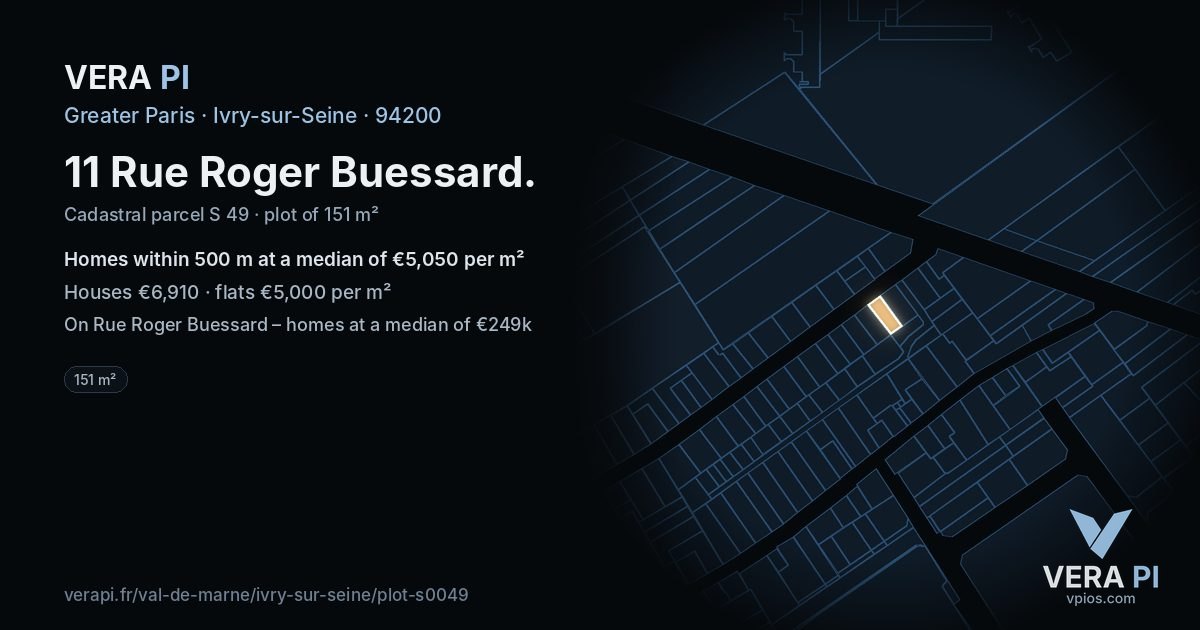 11 Rue Roger Buessard, Ivry-sur-Seine at night – the plot lit, the parcels around coloured by the prices near them
