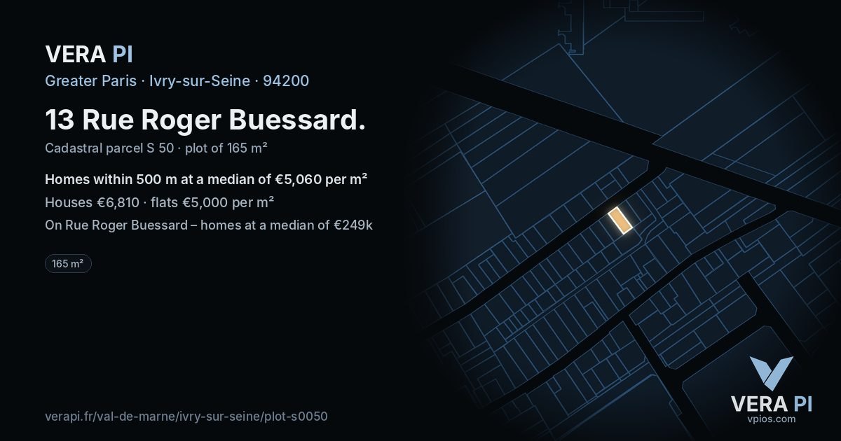 13 Rue Roger Buessard, Ivry-sur-Seine at night – the plot lit, the parcels around coloured by the prices near them