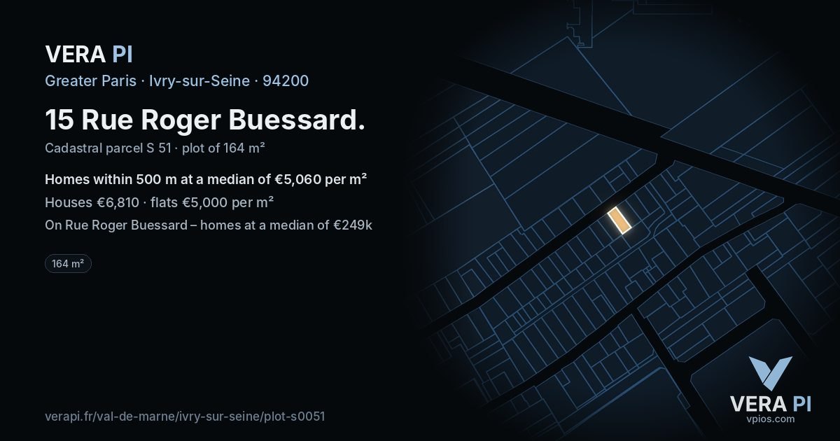 15 Rue Roger Buessard, Ivry-sur-Seine at night – the plot lit, the parcels around coloured by the prices near them