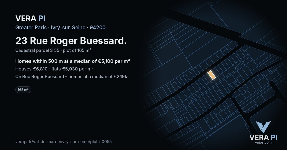 23 Rue Roger Buessard, Ivry-sur-Seine at night – the plot lit, the parcels around coloured by the prices near them