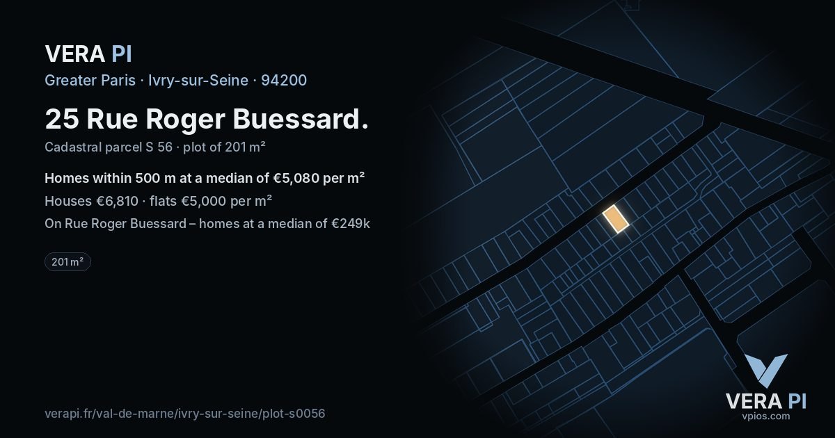 25 Rue Roger Buessard, Ivry-sur-Seine at night – the plot lit, the parcels around coloured by the prices near them
