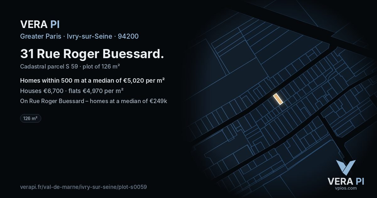 31 Rue Roger Buessard, Ivry-sur-Seine at night – the plot lit, the parcels around coloured by the prices near them