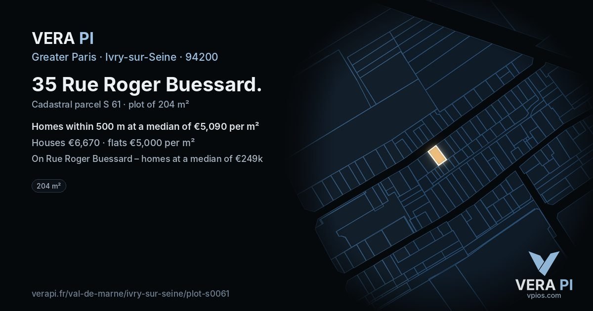 35 Rue Roger Buessard, Ivry-sur-Seine at night – the plot lit, the parcels around coloured by the prices near them