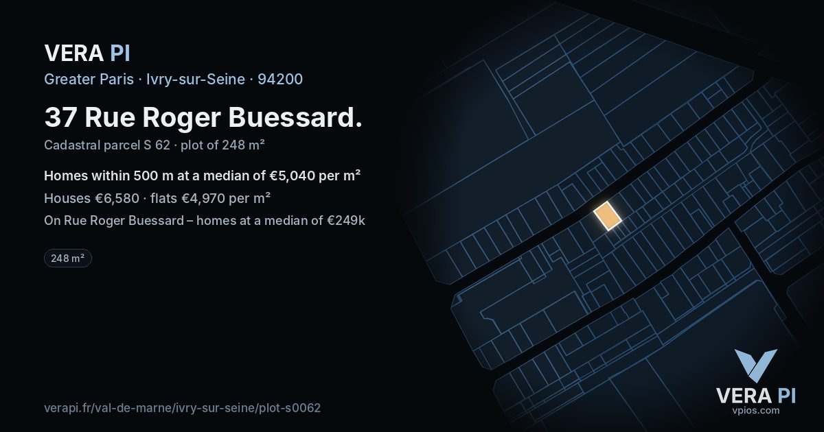 37 Rue Roger Buessard, Ivry-sur-Seine at night – the plot lit, the parcels around coloured by the prices near them