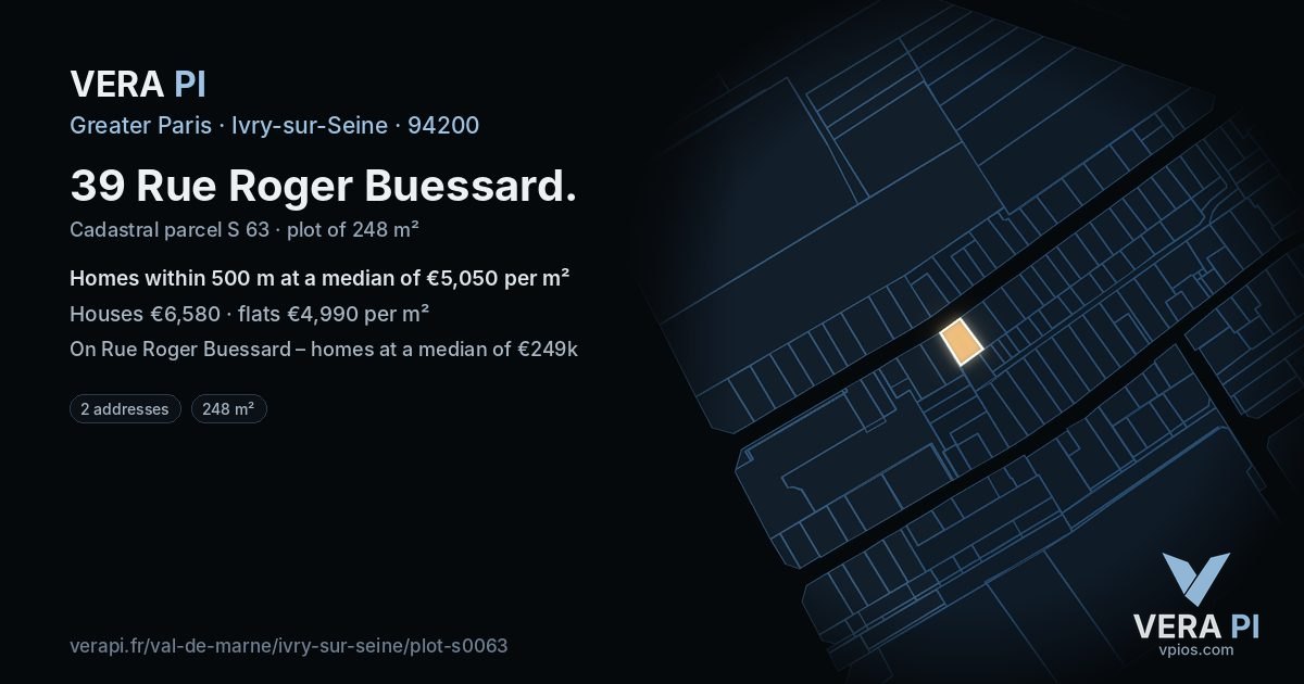 39 Rue Roger Buessard, Ivry-sur-Seine at night – the plot lit, the parcels around coloured by the prices near them