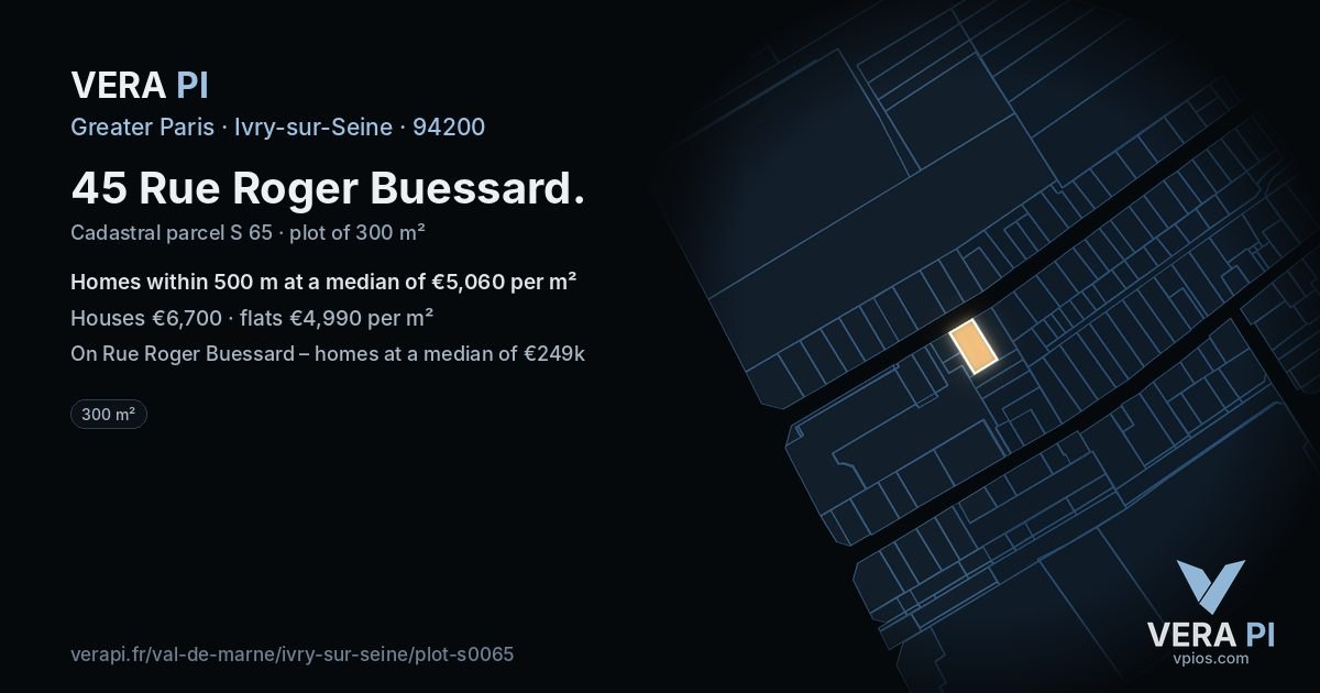 45 Rue Roger Buessard, Ivry-sur-Seine at night – the plot lit, the parcels around coloured by the prices near them