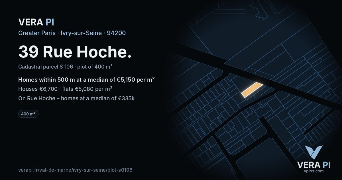 39 Rue Hoche, Ivry-sur-Seine at night – the plot lit, the parcels around coloured by the prices near them