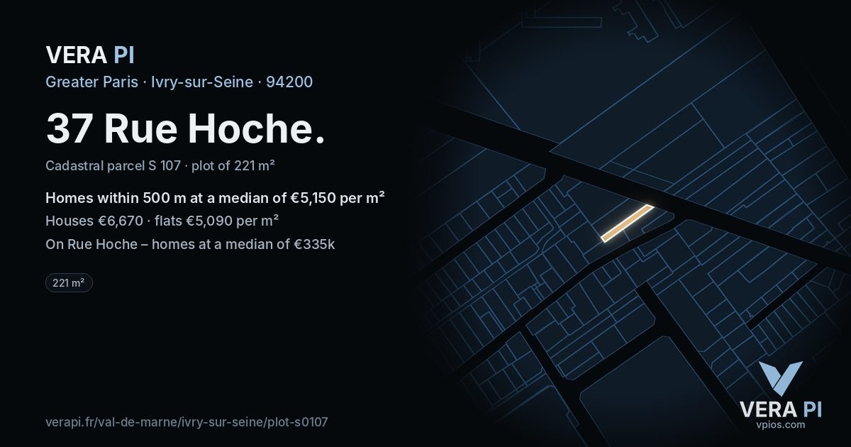 37 Rue Hoche, Ivry-sur-Seine at night – the plot lit, the parcels around coloured by the prices near them