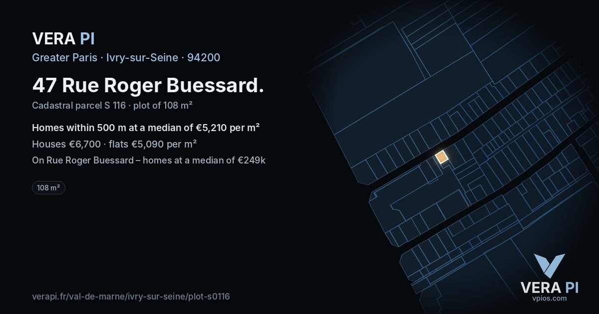 47 Rue Roger Buessard, Ivry-sur-Seine at night – the plot lit, the parcels around coloured by the prices near them