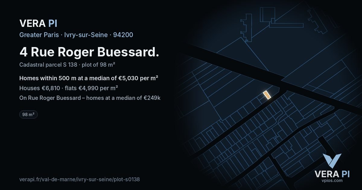4 Rue Roger Buessard, Ivry-sur-Seine at night – the plot lit, the parcels around coloured by the prices near them