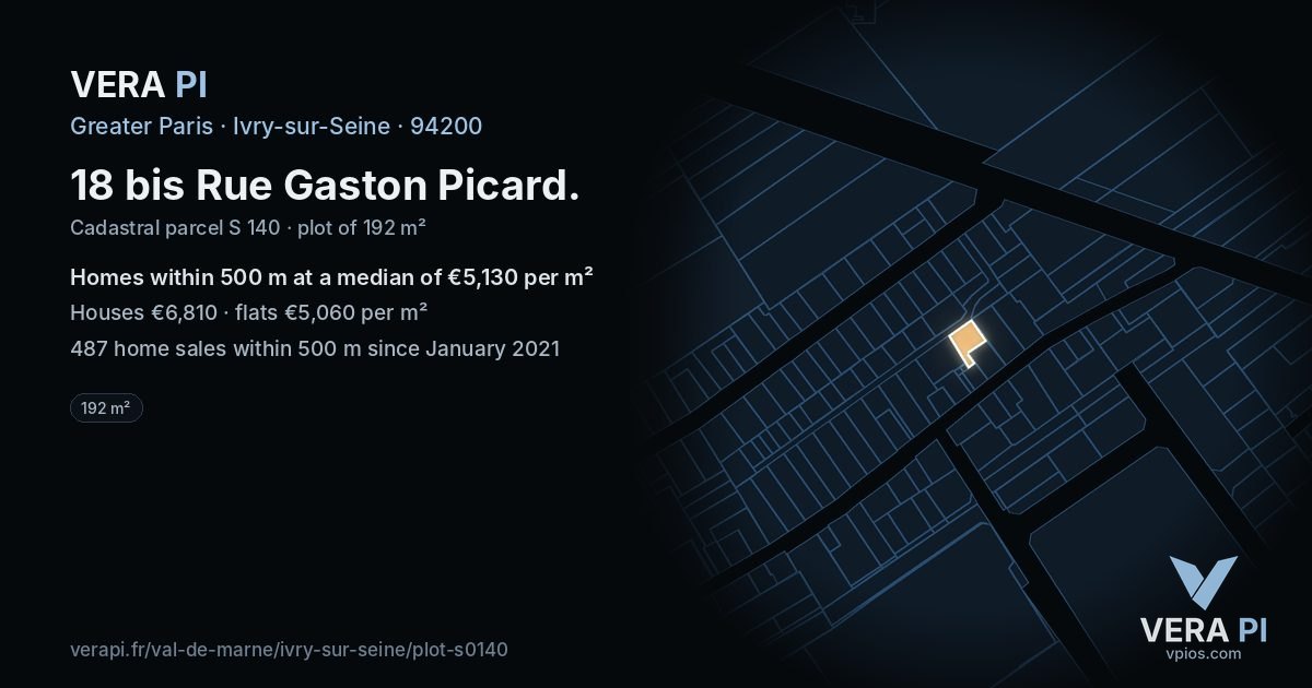 18 bis Rue Gaston Picard, Ivry-sur-Seine at night – the plot lit, the parcels around coloured by the prices near them