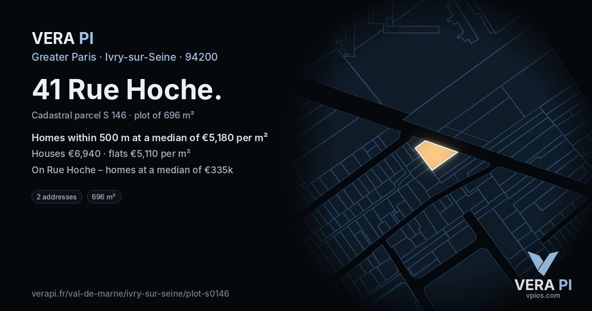 41 Rue Hoche, Ivry-sur-Seine at night – the plot lit, the parcels around coloured by the prices near them