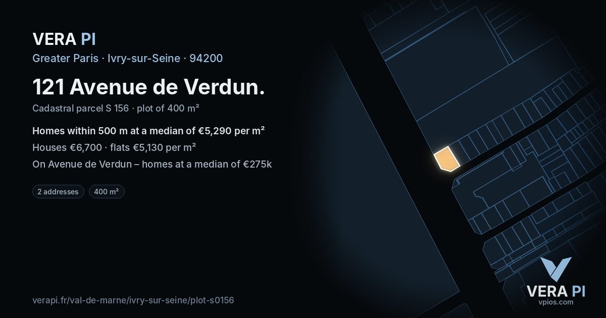121 Avenue de Verdun, Ivry-sur-Seine at night – the plot lit, the parcels around coloured by the prices near them