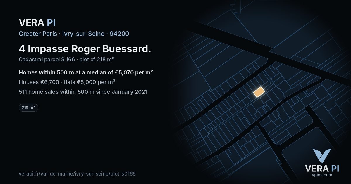 4 Impasse Roger Buessard, Ivry-sur-Seine at night – the plot lit, the parcels around coloured by the prices near them