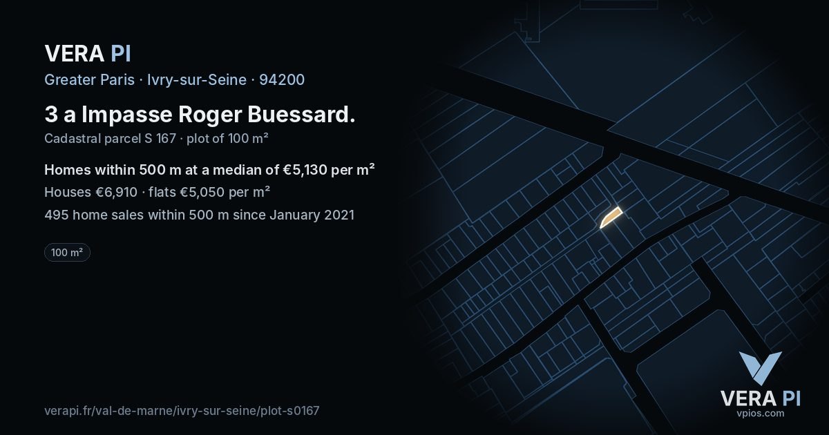 3 a Impasse Roger Buessard, Ivry-sur-Seine at night – the plot lit, the parcels around coloured by the prices near them