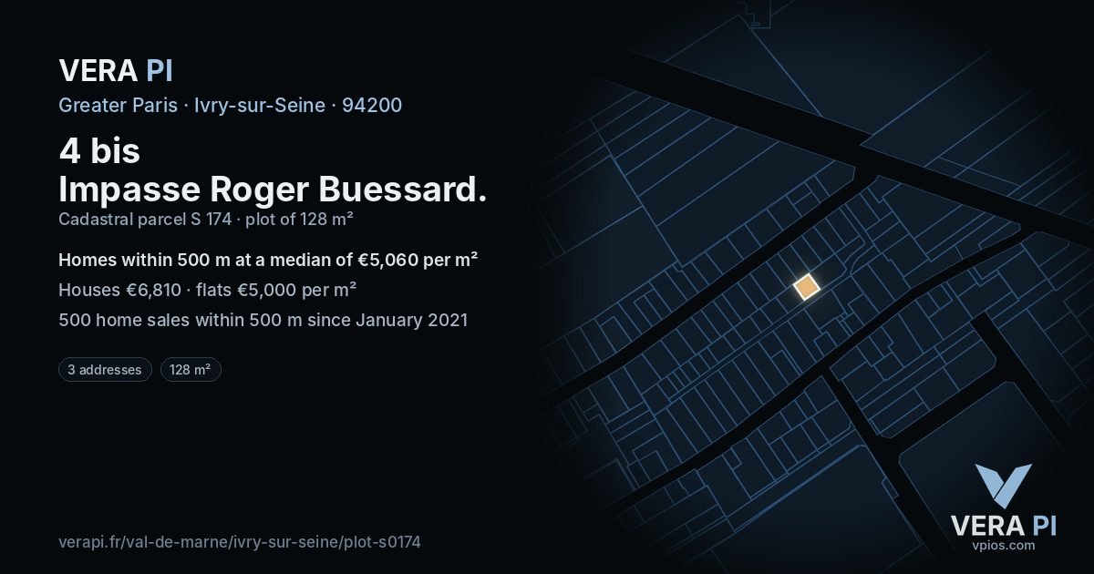 4 bis Impasse Roger Buessard, Ivry-sur-Seine at night – the plot lit, the parcels around coloured by the prices near them