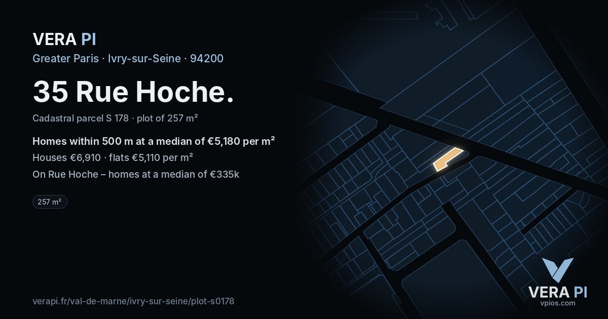 35 Rue Hoche, Ivry-sur-Seine at night – the plot lit, the parcels around coloured by the prices near them