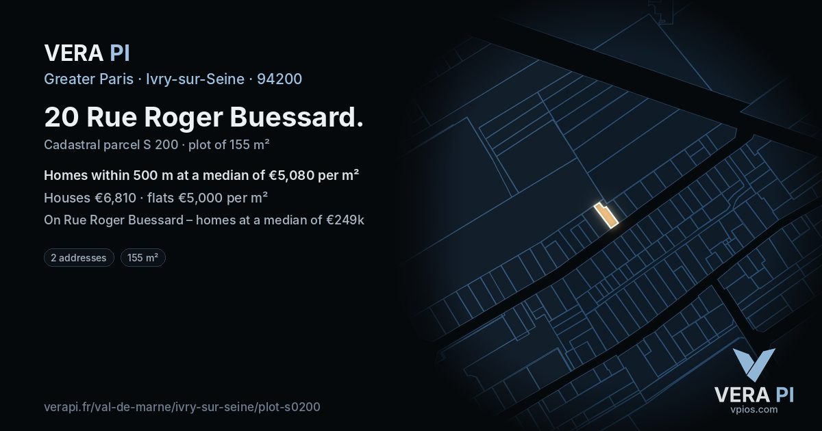 20 Rue Roger Buessard, Ivry-sur-Seine at night – the plot lit, the parcels around coloured by the prices near them