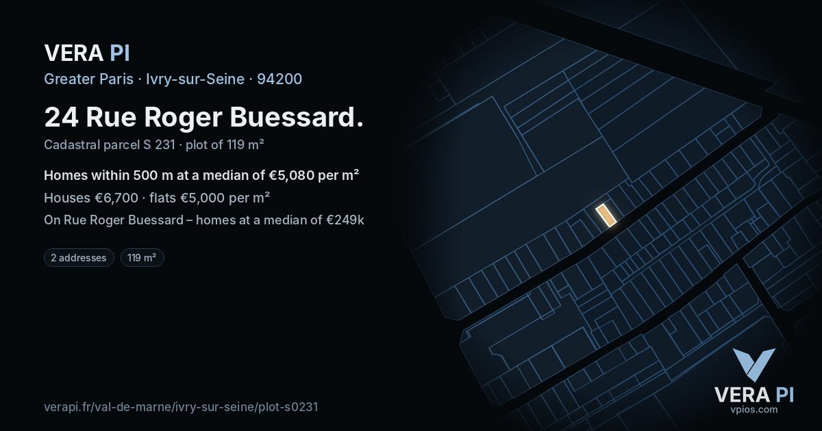 24 Rue Roger Buessard, Ivry-sur-Seine at night – the plot lit, the parcels around coloured by the prices near them