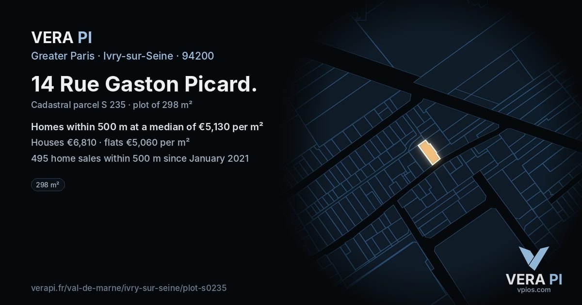 14 Rue Gaston Picard, Ivry-sur-Seine at night – the plot lit, the parcels around coloured by the prices near them