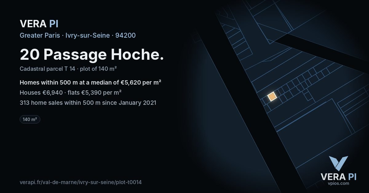 20 Passage Hoche, Ivry-sur-Seine at night – the plot lit, the parcels around coloured by the prices near them