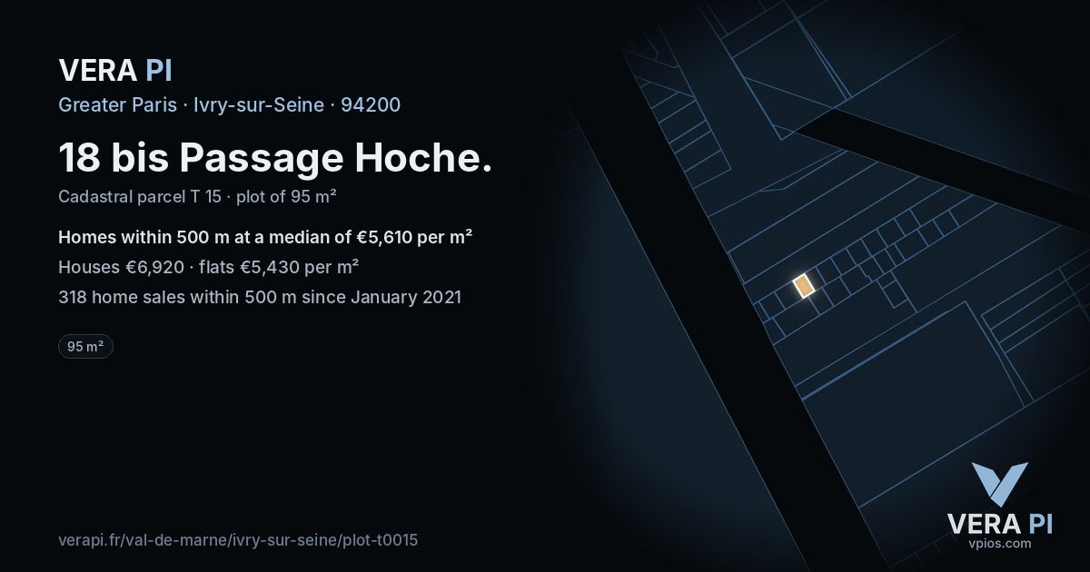 18 bis Passage Hoche, Ivry-sur-Seine at night – the plot lit, the parcels around coloured by the prices near them