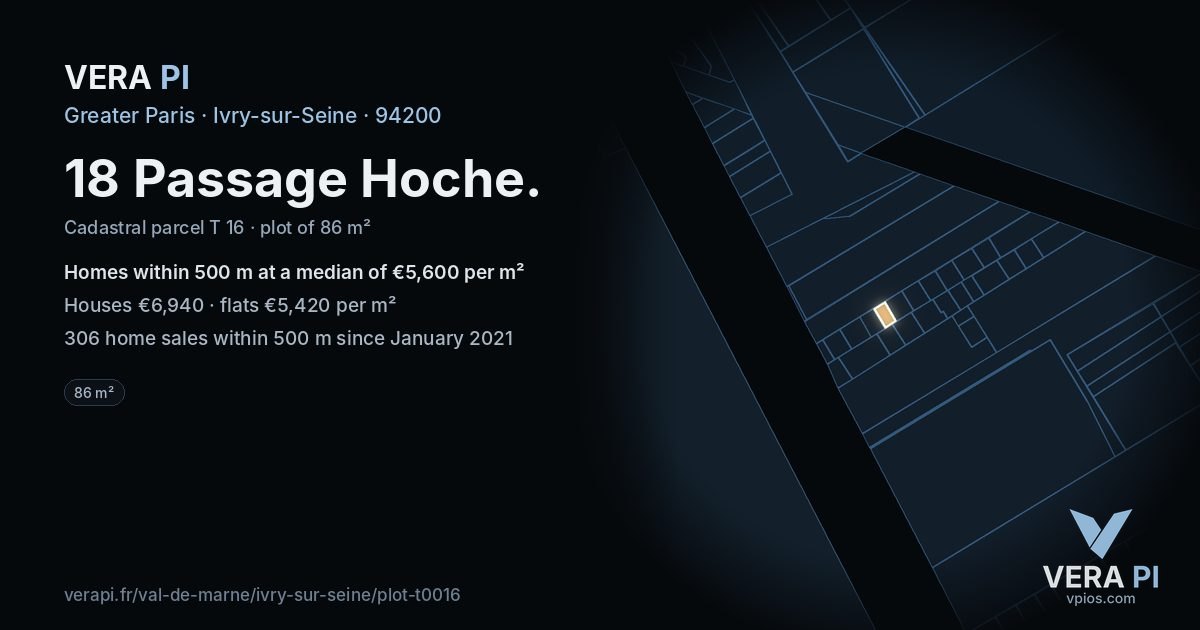18 Passage Hoche, Ivry-sur-Seine at night – the plot lit, the parcels around coloured by the prices near them