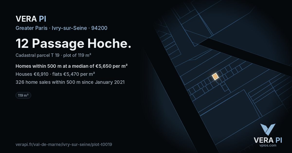 12 Passage Hoche, Ivry-sur-Seine at night – the plot lit, the parcels around coloured by the prices near them